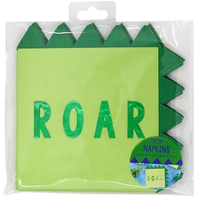 GREEN DINOSAUR SPIKE SHAPED PAPER PARTY BOYS NAPKINS 16 PACK ROARSOME - Image 1